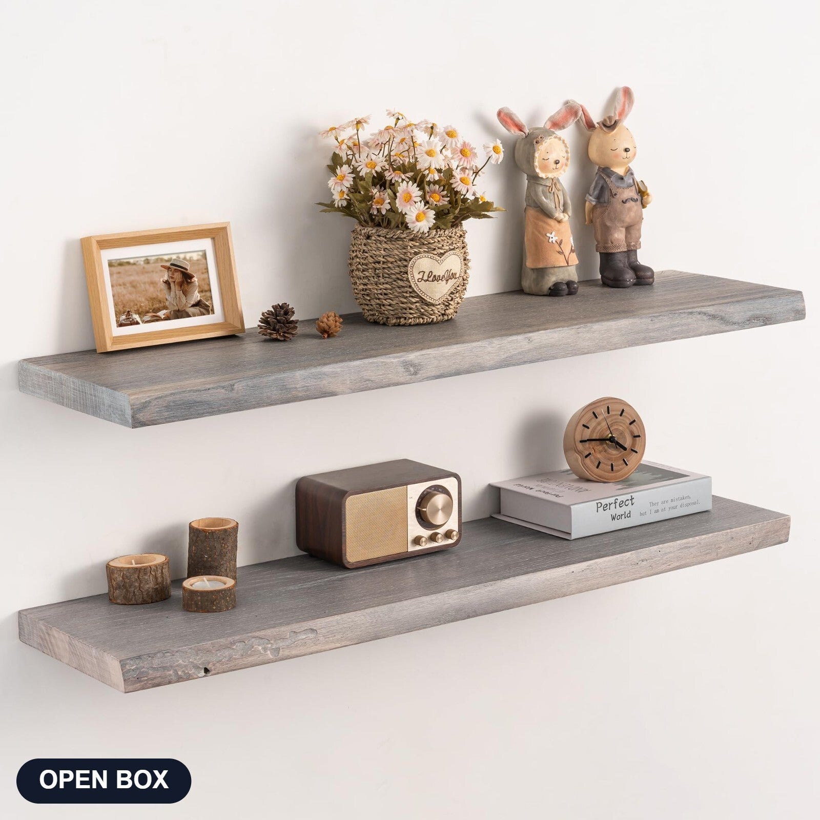 Realgulf Live Edge Floating Shelves Set of 2, 36 Inch Solid Elm Wood