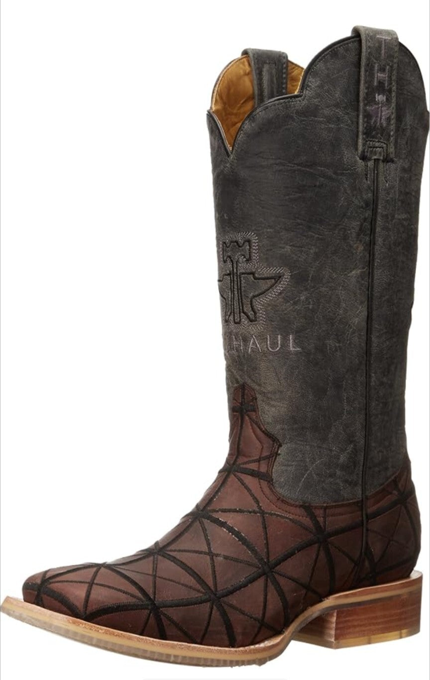 Tin Haul Derrick Embroidered Square Toe Pull On Cowboy Boots 10.5
